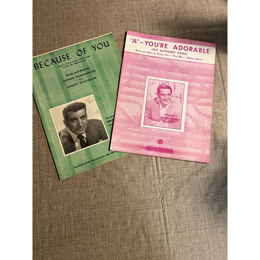 Because of You & A You're Adorable Sheet Music Vintage Perry Como Tony Bennett